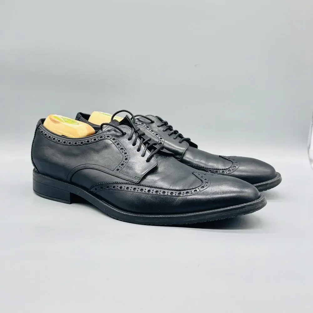 Cole Haan Shoes Mens 13 Black Leather Grand Wingtip Oxford Dress Brogue